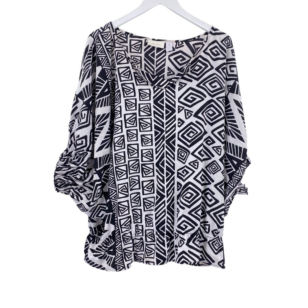 Chicos flowy summer blouse top shirt size 3 Large black white cruise‎ beach
